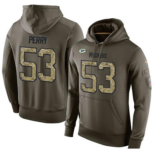 NFL Men's Nike Green Bay Packers #53 Nick Perry Stitched Green Olive Salute To Service KO Performance Hoodie